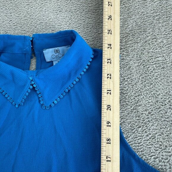Sleeveless Collared Blouse By CeCe In Santorini Sky Blue Size M NWT 5637 - Picture 7 of 10